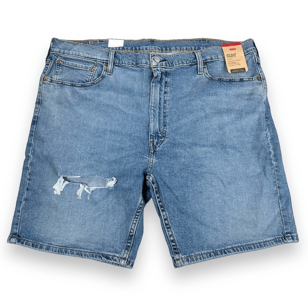 Levis 412 Slim Shorts‎ Mens Size 42 Light Wash Stretch Distressed Denim Shorts